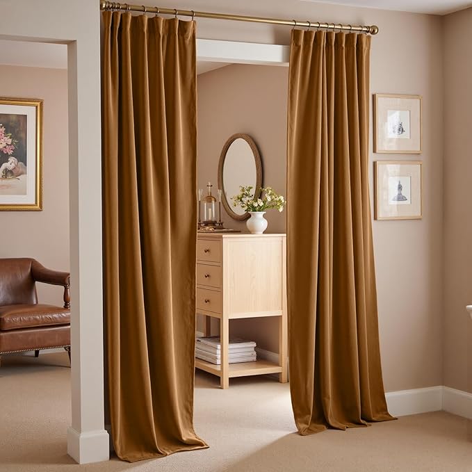 Lazzzy Velvet Blackout Curtains Thermal Insulated Room Window Drapes Super Soft Luxury Curtains for Living Room Bedroom Rod Pocket 2 Panels, Gold Brown, 62" W x 96" L