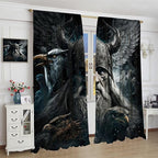 Fantasy Norse Viking Curtains for Bedroom - Cool Gothic Vintage Vikings Mystical Symbol Eagle Window Drapes,Energy Saving Thermal Insulated Rod Pocket Bedroom Blackout Curtains 2 Panels 63L x 27.5W