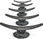 5 Pack Decorative Cast Iron Heavy Duty Double Hooks, Wall Mounted Coat Hooks, Vintage Inspired (Antique Black) (Mooring Type)