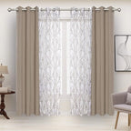BONZER Mix and Match Curtains - 2 Pieces Branch Print Sheer Curtains and 2 Pieces Blackout Curtains for Bedroom Living Room Grommet Window Drapes, 37x84 Inch/Panel, Taupe, Set of 4 Panels