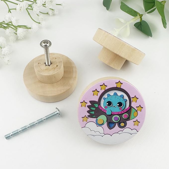 JamJam Set of 8 1.8" Wooden Flower Farm Animals Knobs Kids Nursery Room Unique Cabinet Decorative Dresser Drawer Knobs and Pulls Wood Rabbit Knob