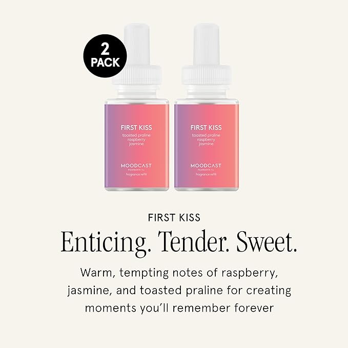 Pura & Moodcast Home Scent Refill - Smart Home Air Diffuser - Up to 120-Hours of Luxury Fragrance per Refill - Home Essential - Clean & Safe Diffuser Fragrance - 2 Pack, First Kiss