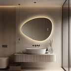 LED Light Bathroom Mirror 24x32, Stepless Dimmable Irregular LED Mirror with 3 Colors, Anti-Fog, Memory, Al-Alloy Lampshade, Frameless Makeup Mirror for Bathroom (Horizontal/Vertical)