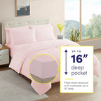Sweet Home Collection 5 Piece Comforter Set Bag Solid Color All Season Soft Down Alternative Blanket & Luxurious Microfiber Bed Sheets, Pale Pink, Twin