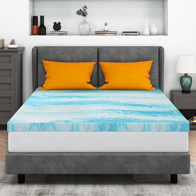 Mattress Topper King, 4 Inch Gel Memory Foam Bed Topper for King Size Bed, CertiPUR-US Certified, Blue