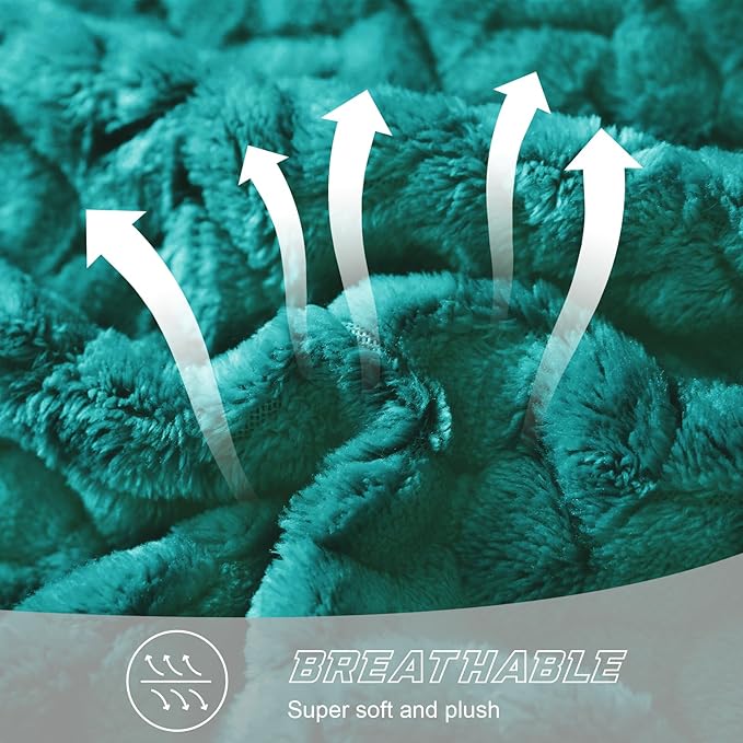 Exclusivo Mezcla Fleece King Size Blanket for Bed, 90x104 Inches Soft Cozy Jacquard Flannel Blankets, Lightweight Fuzzy Plush Warm for Winter, Teal