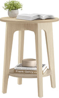 VASAGLE MAEZO Collection - Side Table, 2-Tier Small Round End Table, Nightstand with Tapered Legs, Curved Transitions, for Small Spaces, Living Room, Bedroom, Natural Beige ULET283N01