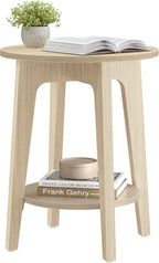 VASAGLE MAEZO Collection - Side Table, 2-Tier Small Round End Table, Nightstand with Tapered Legs, Curved Transitions, for Small Spaces, Living Room, Bedroom, Natural Beige ULET283N01