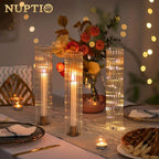 NUPTIO Hurricane Candle Holder Fluted: 2.5 x 12 inches Ribbed Glass Shade for Candlestick - Bulk Decorative Bottomless Cylinder Taper Candle Cover for Outdoor Table Centerpiece