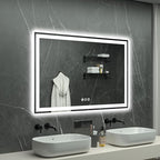55"x 36" LED Bathroom Mirror with Lights, Double Lighting Sources Dimmable, Backlit + Front Lit, Anti-Fog, 3 Colors Lighted Bathroom Vanity Mirror for Wall Tempered Glass (Horizontal/Vertical)