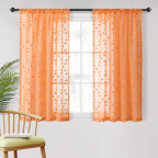 MYSKY HOME Pom Pom Orange Sheer Curtains for Bedroom Girls Room Curtains 63 inch Length for Nursery Kids Light Filtering Boho Window Drapes, Rod Pocket, 38" Wide, 2 Panels