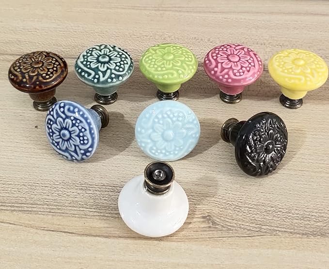 HUAMULAN 15 PCS Cabinet Knobs Glossy Ceramic Dresser Mushroom Table Drawer Cupboard Pull Furniture DIY Wardrobe Solid Color Vintage Handle,with 3 Size Mounting Screws