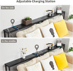ELYKEN 2 Pack 5.9" Narrow Console Sofa Table with Power Outlets, 5.9" Dx39.4 Wx31.1 H Long Black Behind Couch Table with Metal Frame and Charge Station with 6.5’ Extension Cord