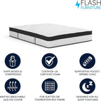 Flash Furniture Capri Comfortable Sleep 12" Hybrid Pocket Spring and Foam Mattress in a Box, Foam Pocket Spring Hybrid Mattress for Pressure Relief, Queen