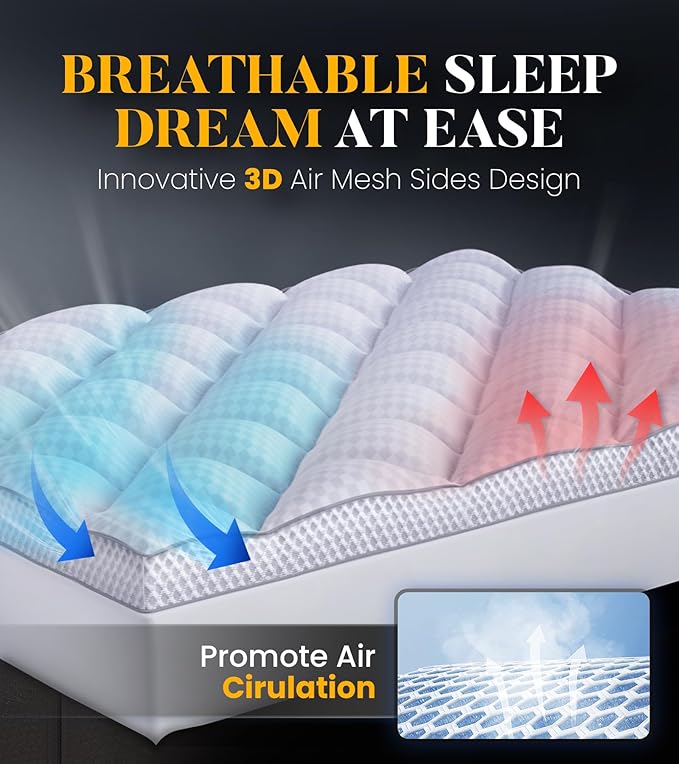 3 Inch Ultra-Fluffy Memory Foam Mattress Topper Full XL for Back Pain, Extra Soft Pillow Top Full XL Mattress Topper with 4X Support, Mattress Pad with Breathable Air Mesh Sides, 6-21'' Deep Pocket