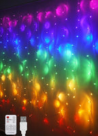 Rainbow Fairy String Curtain Lights with Remote, Twinkle LED Ombre Light Curtain for Girls Room, Bedroom, Teen Room, Kid's Room, Unicorn Theme, Party, Christmas Décor Gift (Rainbow)