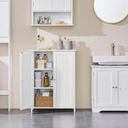 Yaheetech Bathroom Floor Cabinet, Modern Storage Freestanding Organizer Cabinet with Adjustable Shelves & Double Doors, 3-Tier Home Living Room Furniture, White
