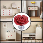 8PCS 1.57" × 1.38" Ceramics Begonia Red Rose with Base Knobs Flower Shaped Pulls for Cupboard Drawer, with 2 Kinds of Screws