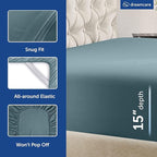DREAMCARE Queen Size Sheets - Cooling Bed Sheets - 4pcs Set - up to 15" Deep Pocket Queen Sheet Set - Sheets Queen Size Bed - Soft & Long Lasting 100% Fine Microfiber with Side Pocket - Mineral Blue