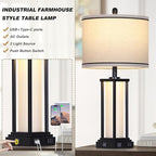 27" Tall Vintage Table Lamp Set of 2 with USB C+A & Outlet,Black Industrial End Table Lamp for Living Room,Farmhouse Rustic Bedside Lamps with Frosted Glass Night Light for Bedroom Nightstand,Black