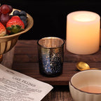 Volens Navy Votive Candle Holders Set of 12, Speckles Mercury Glass Tealight Candle Holder Bulk for Table Wedding Centerpiece, Navy Blue and Gold Themed Party Decorative & Home Decor