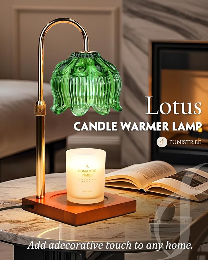 Green Candle Warmer Lamp with Timer & Dimmer, Candle Lamp Warmer Adjustable Height, Gifts for Women Mom Birthday Christmas, House Warming New Home Bedroom Decor,Lotus Flower Wax Warmer for Jar Candles