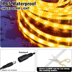 iNextStation 12V LED Light Strip IP65 Waterproof Yellow LED Strip Lights 16.4ft/5m Cuttable 300 SMD 2835 LED Tape Flexible Led Lights for Bedroom Outdoor Indoor Decor (Power Adapter not Included)