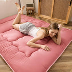 MAXYOYO Japanese Floor Mattress Futon Mattress, Thicken Sleeping Pad Foldable Roll Up Floor Futon for Adults Tatami Mat Dormitory Bed Lounger, Pink, Full Size
