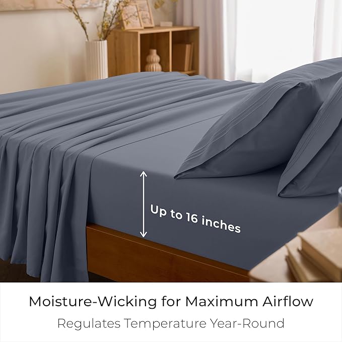 Mellanni King Sheets Set - 4 PC Iconic Collection Bedding - Hotel Luxury, Extra Soft, Cooling Bed Sheets - Wrinkle, Fade, Stain Resistant (King, Mineral Gray)