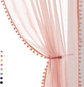 Treatmentex Pompom Sheer Curtain Panels for Living Room Bedroom 52" w x 108" l Blush-Pink Window Curtain Drapes for Baby Girl's Room