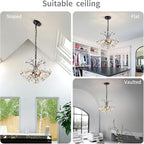 WUZUPS Crystal Chandelier Pendant Flushmount Ceiling Light Modern Lighting Fixture for Bedroom Hallway Bar Kitchen Bathroom, H 15.7" x W 17.7", Black, E12 Base