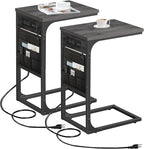 TUTOTAK C Shaped End Table with Charging Station, Side Table for Sofa, Couch Table with Storage Bag, Set of 2, TV Tray Table with 2 USB Ports and Outlets for Living Room, Bedroom, TB01BY0242