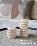 HofferRuffer Travertine Candlestick Holders, Set of 2 Natural Stone Candle Holder Decorative Candle Stands for Wedding, Dinning, Party, Table Centerpieces, Fits 3/4'' Thick Candles (Cream White)