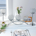 Set of 3 Gold Crystal Tea Light Candlestick Holders Flower Shape with Crystal Pendant Bowl Votive Metal Candle Holder for Table Centerpieces Wedding Home Decor (Set of 3, Silver)