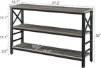 HOMBAZAAR Sofa Table,Industrial Console Table with Storage,Entryway Table with Engineered Wood and Metal,3 Tier Shelf for Living Room,Hallway,Grey,47 Inch
