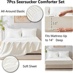 CozyLux Queen Comforter Set Ivory Seersucker 7 Pieces Bed in a Bag Queen Comforter Set with Sheets, Luxury Soft Bedding Set with Down Alternative Comforter, Sheets, Pillowcases & Shams for All Seasons