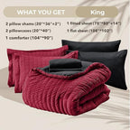 HYMOKEGE Red & Black King Size Comforter Set Seersucker 7 Pieces, All Season Luxury Bed in a Bag for Bedroom, Bedding Set with Comforters, Sheets, Pillowcases & Shams