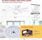 Ceiling Fans with Lights- 52" Low Profile Indoor Ceiling Fan with Light and Remote/APP Control, 8 Blade,Flush Mount, LED Dimmable DC Reversible Modern Ceiling Fan for Bedroom（White）
