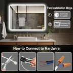 S'bagno 32"x24" LED-Lighted-Bathroom-Mirror, Wall-Mounted-Dimmable-Vanity-Mirror, Bluetooth Speaker Anti-Fog Waterproof Smart Touch Button 3 Colors Bathroom-Lighted-Mirror, Vertical/Horizontal