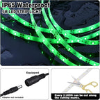 iNextStation 12V LED Light Strip IP65 Waterproof Green LED Strip Lights 16.4ft/5m Cuttable 300 SMD 2835 LED Tape Flexible Led Lights for Bedroom Outdoor Indoor Decor (Power Adapter not Included)
