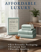 LANE LINEN 100% Organic Cotton Queen Sheets, Fully Elasticized Soft & Comfy Classic Percale Weave, Low Pill Fade Resistant Machine Washable Sheet & Pillowcase Sets, 15" Deep Pocket- Cool Blue