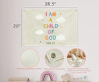 Christian Bible Verse Scripture Rectangular Banner Flag Wall Sign Decor Gift for Baby Girl Women-Nursery Baby Room Bedroom Decor-Baby,Shower Birthday Christmas Gift-I am a Child of God