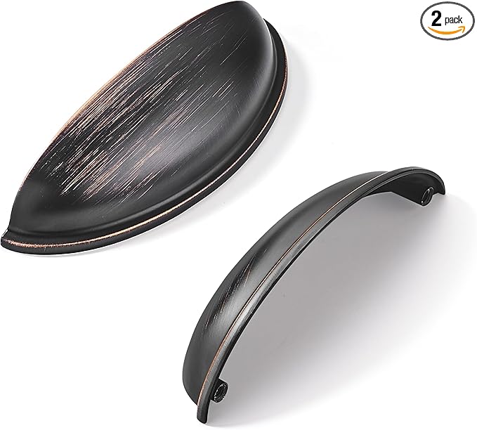 khtumeware 2 Pack 3-1/2" Drawer Pulls Oil Rubbed Bronze Cabinet Cup Pulls Kitchen Hardware Cabinet Handles Drawer Handles Knobs 3.5 inch Hole Center