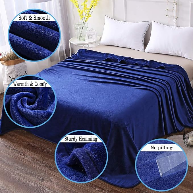 Soft Travel Size Blanket All Season Warm Fuzzy Microplush Lightweight Thermal Fleece Blankets for Couch Bed Sofa,Throw,50x61 Inches,Royal Blue
