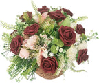 Artificial Flowers 25pcs Fake Roses, Burgundy Foam Rose Faux Flower for DIY Wedding Bouquets Bridal Shower Centerpieces Floral Arrangements Home Decorations Party Backdrops Table