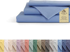 Linen Home 100% Cotton Percale Sheets Twin XL Size, Baby Blue, Deep Pocket, 3 Pieces Set - 1 Flat, 1 Deep Pocket Fitted Sheet and 1 Pillowcase, Crisp Cool and Strong Bed Linen