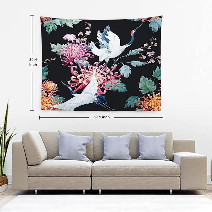 Batmerry White Watercolor S Tapestry, Flower Wall Art Hanging Decoration Polyester Fiber White Ruffled Around for Dorm Room Bedroom Living Room, 39.1x59.1 inches