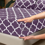 Mejoroom Full Bed Sheet Set - Super Soft Brushed Microfiber 1800 Thread Count Full Sheets with 16 inch Deep Pocket - Wrinkle Free - 4 Piece(Purple Quatrefoil with White Pattern)