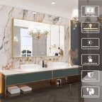 55x32 Inch LED Bathroom Mirror, Gold Metal Framed Lighted Mirror for Bathroom, Wall Mouted LED Vanity Mirror with Lights, 3 Colors and Stepless Dimmable, Anti-Fog, Memory
