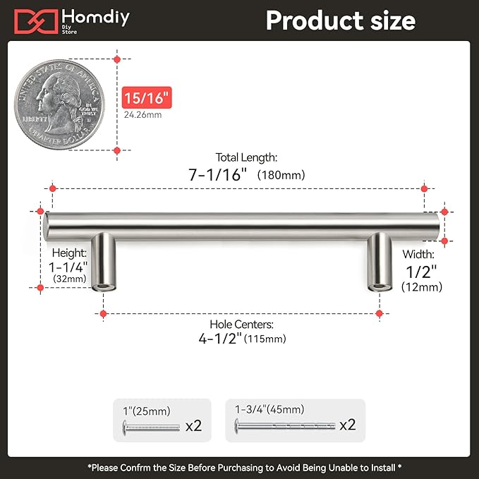 homdiy 20 Pack Brushed Nickel Cabinet Pulls Cabinet Hardware Cabinet Handles Stainless Steel Drawer Pulls 201SN Kitchen Cabinet Handles Cupboard Handles 4-1/2in Hole Centers